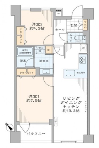 2LDK(LDK13.2、7.0畳、4.3畳)(間取)